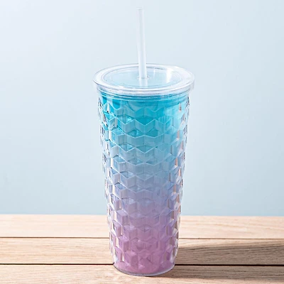 KSP Ombre Double Wall Tumbler with Straw (Aqua-Pink)