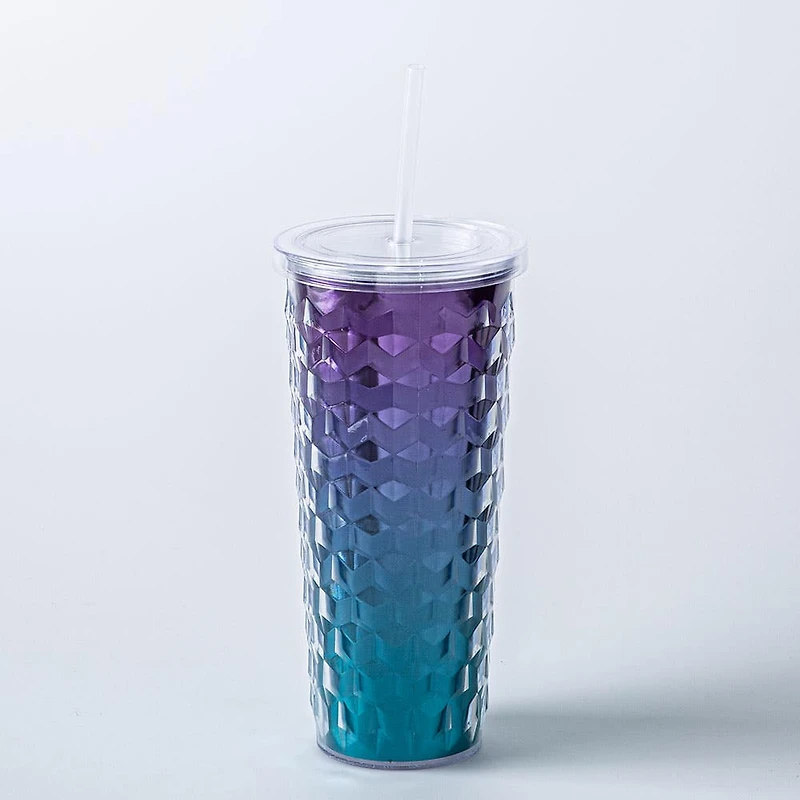 KSP Ombre Double Wall Tumbler with Straw (Purple-Teal)