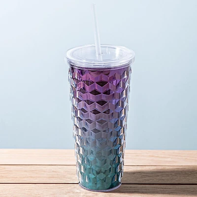 KSP Ombre Double Wall Tumbler with Straw (Purple-Teal)