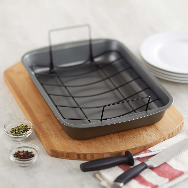 KSP Everyday Non-Stick Roaster with Rack (Dark Grey)