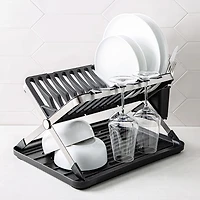 KSP Carbon X-Fold Flat Dish Rack with Tray 2-Tier (Black/Aluminum)