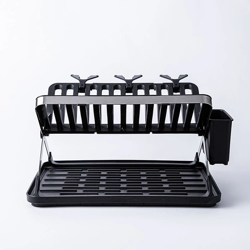 KSP Carbon X-Fold Flat Dish Rack with Tray 2-Tier (Black/Aluminum)