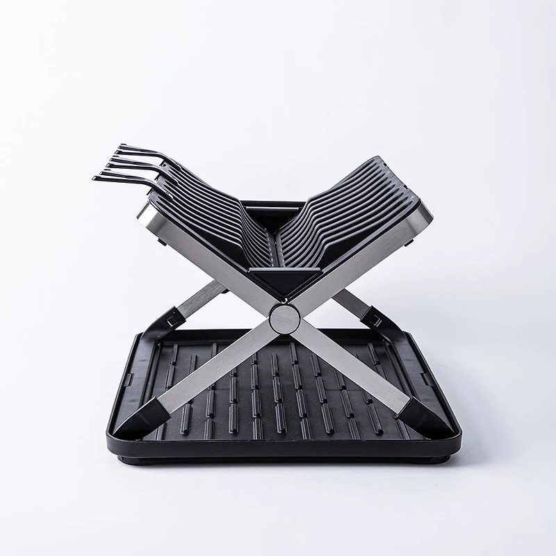 KSP Carbon X-Fold Flat Dish Rack with Tray 2-Tier (Black/Aluminum)