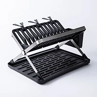 KSP Carbon X-Fold Flat Dish Rack with Tray 2-Tier (Black/Aluminum)