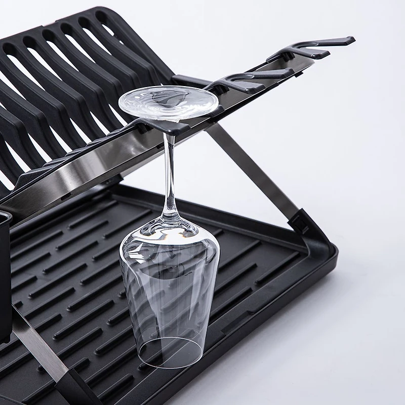 KSP Carbon X-Fold Flat Dish Rack with Tray 2-Tier (Black/Aluminum)