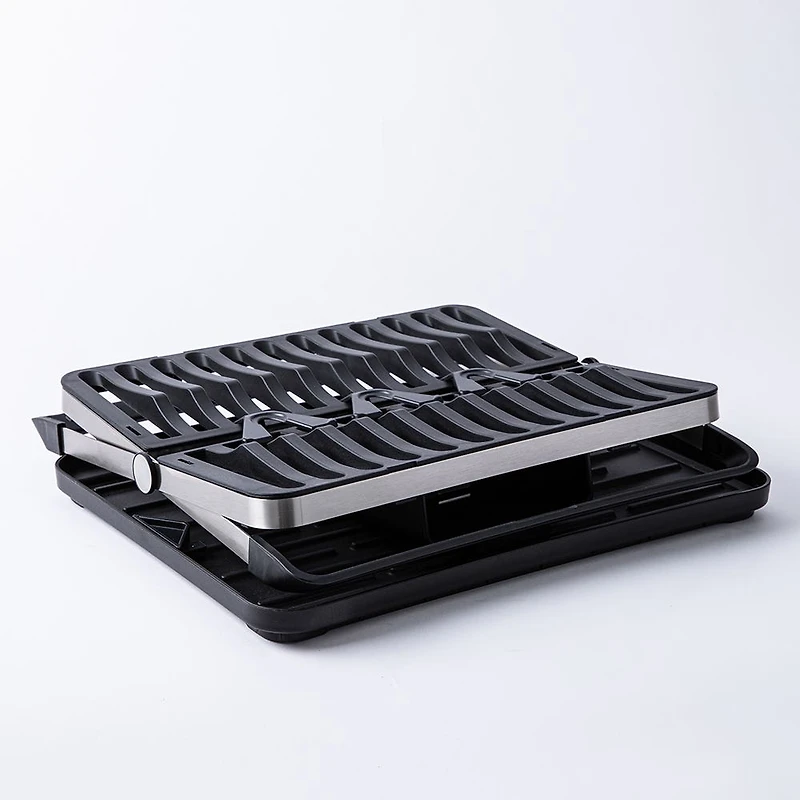 KSP Carbon X-Fold Flat Dish Rack with Tray 2-Tier (Black/Aluminum)
