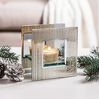 KSP Christmas Mirror 'Glitter' Glass Tealight Holder -Light (Gold