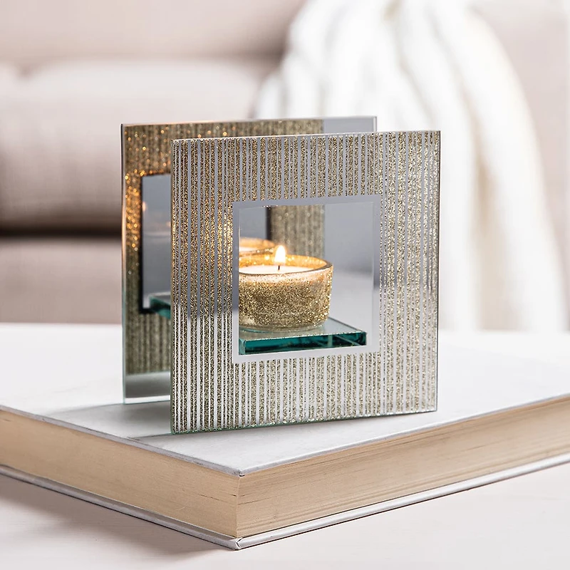 KSP Christmas Mirror 'Glitter' Glass Tealight Holder -Light (Gold