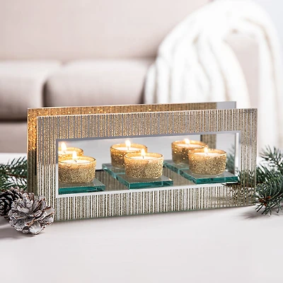 KSP Christmas Mirror 'Glitter' Glass Tealight Holder 3-Light (Gold)