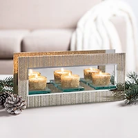 KSP Christmas Mirror 'Glitter' Glass Tealight Holder 3-Light (Gold)