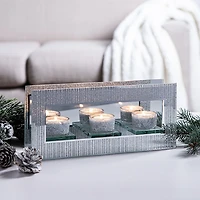 KSP Christmas Mirror 'Glitter' Glass Tealight Holder 3-Light (Silver)