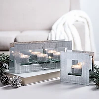 KSP Christmas Mirror 'Glitter' Glass Tealight Holder 3-Light (Silver)