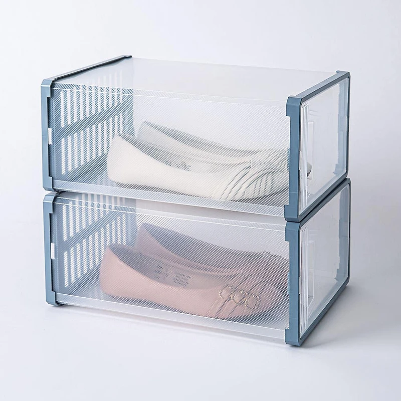 KSP Protect 'Modular' Plastic Shoe Storage Box - Set of 2 (Clear/Grey)