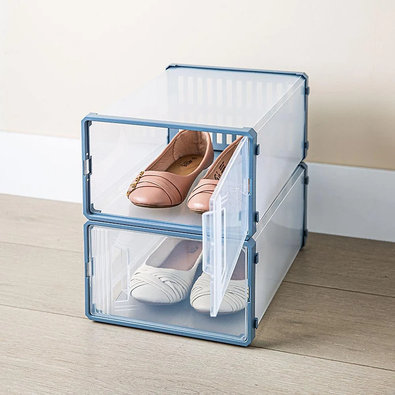 KSP Protect 'Modular' Plastic Shoe Storage Box - Set of 2 (Clear/Grey)