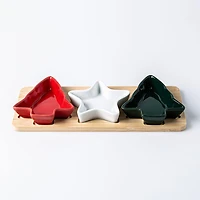 Koopman Christmas Porcelain Bowls with Bamboo Tray - S/4 (Red/Grn/Wht)