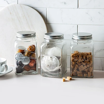 KSP Vintage Glass Canister with Lid - Set of 3