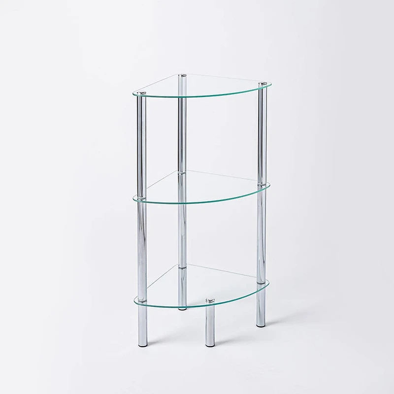 KSP Cascade Tempered '3-Tier' Glass Shelf Corner Unit (Clear/Chrome)