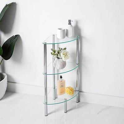 KSP Cascade Tempered '3-Tier' Glass Shelf Corner Unit (Clear/Chrome)