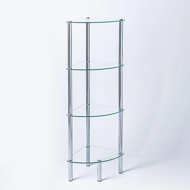 KSP Cascade Tempered '4-Tier' Glass Shelf Corner Unit (Clear/Chrome)