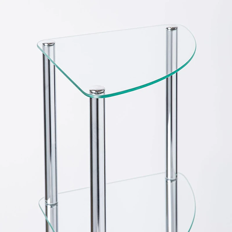 KSP Cascade Tempered '4-Tier' Glass Shelf Corner Unit (Clear/Chrome)