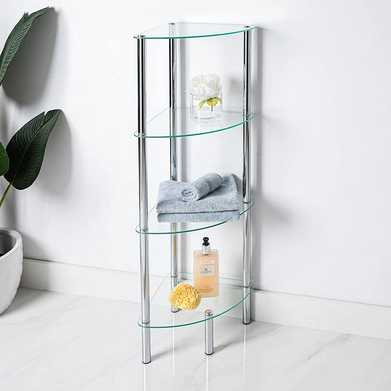 KSP Cascade Tempered '4-Tier' Glass Shelf Corner Unit (Clear/Chrome)