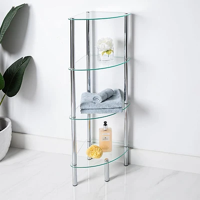 KSP Cascade Tempered '4-Tier' Glass Shelf Corner Unit (Clear/Chrome)