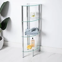 KSP Cascade Tempered '4-Tier' Glass Shelf Corner Unit (Clear/Chrome)