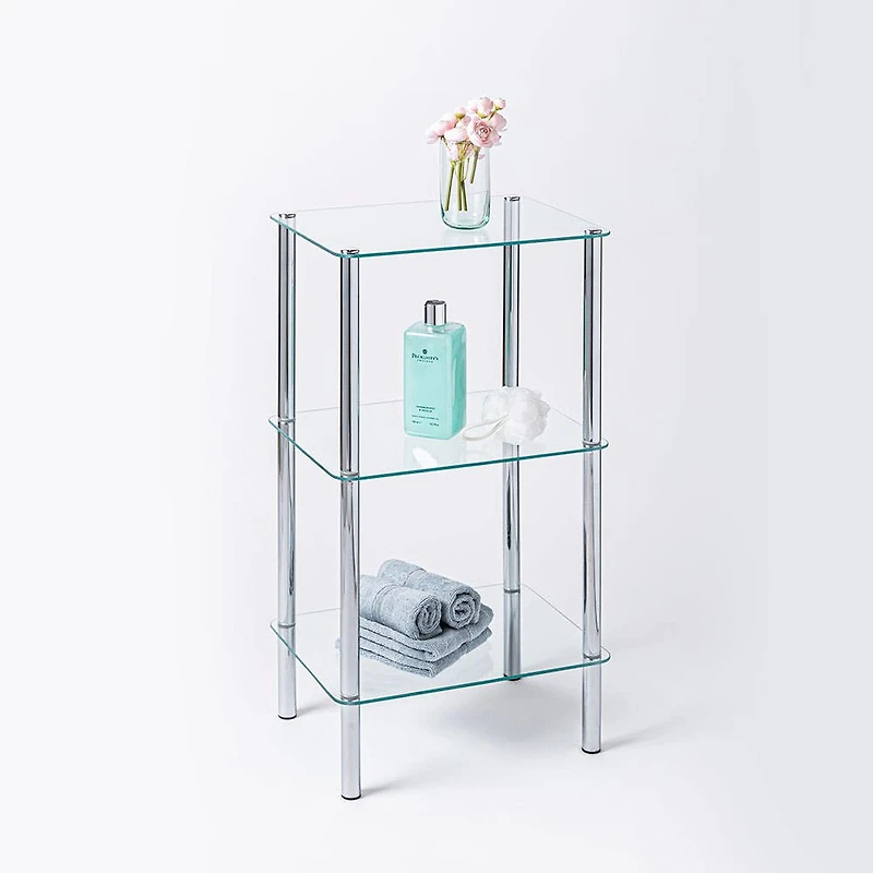 KSP Cascade Tempered '3-Tier' Glass Shelf Unit (Clear/Chrome)