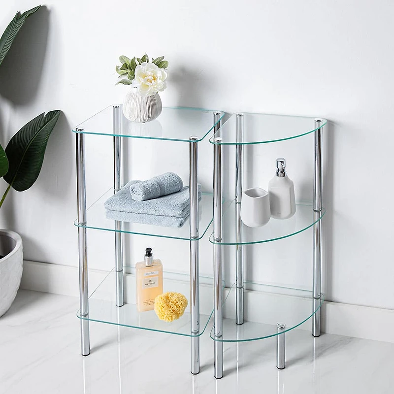KSP Cascade Tempered '3-Tier' Glass Shelf Unit (Clear/Chrome)