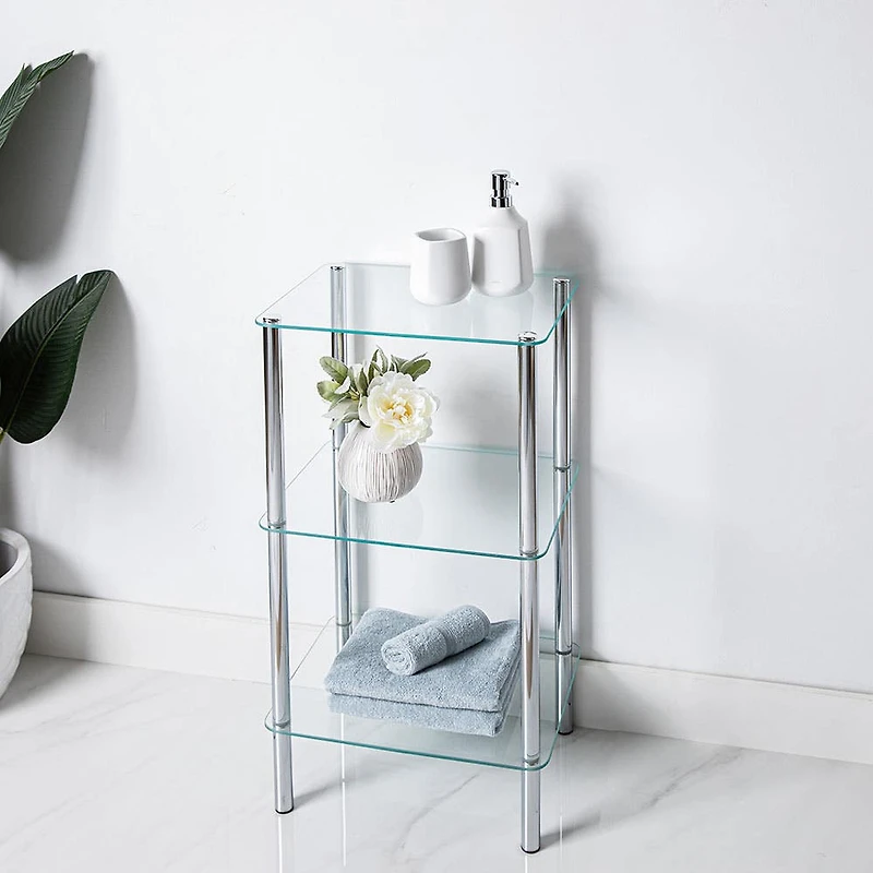 KSP Cascade Tempered '3-Tier' Glass Shelf Unit (Clear/Chrome)