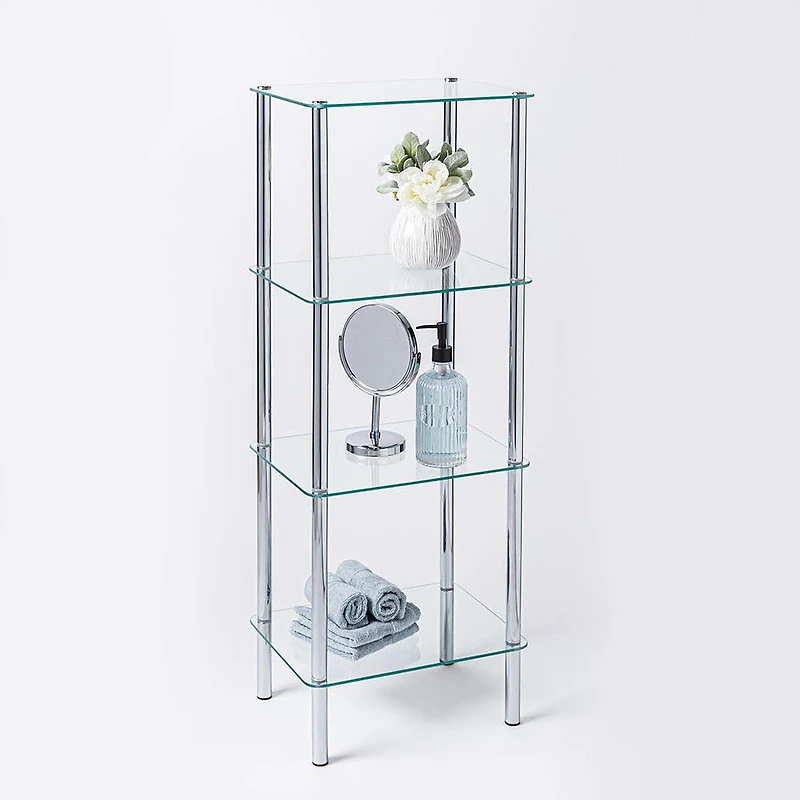 KSP Cascade Tempered '4-Tier' Glass Shelf Unit (Clear/Chrome)