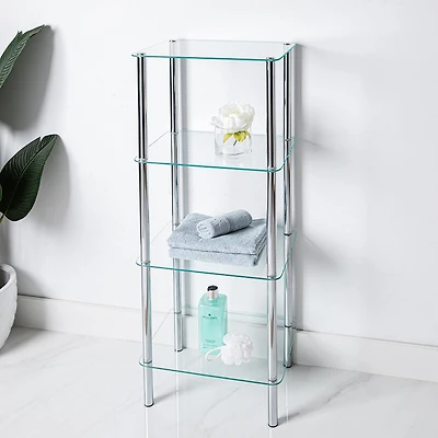 KSP Cascade Tempered '4-Tier' Glass Shelf Unit (Clear/Chrome)