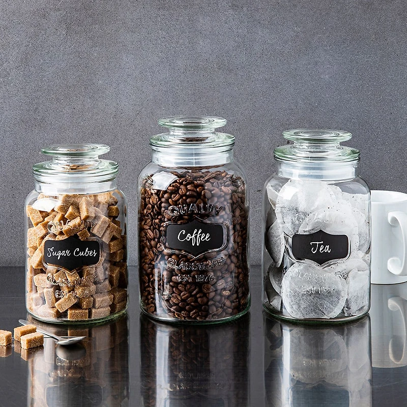 KSP Quality Chalkboard Glass Canister with Lid - Set of 3
