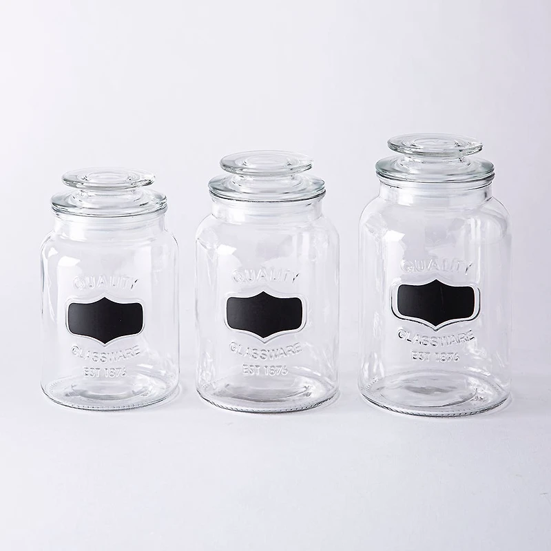 KSP Quality Chalkboard Glass Canister with Lid - Set of 3