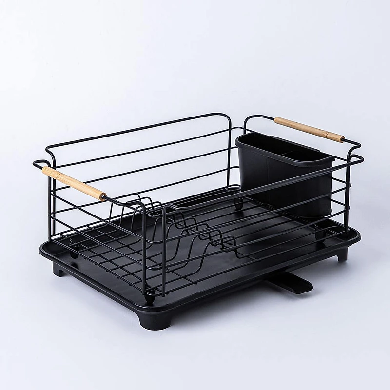 KSP Nova Dish Rack with Bamboo Handles (Black/Natural)