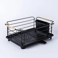 KSP Nova Dish Rack with Bamboo Handles (Black/Natural)