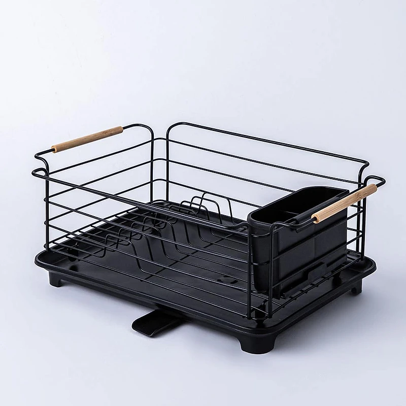 KSP Nova Dish Rack with Bamboo Handles (Black/Natural)
