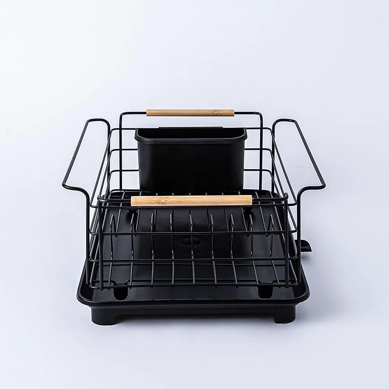 KSP Nova Dish Rack with Bamboo Handles (Black/Natural)