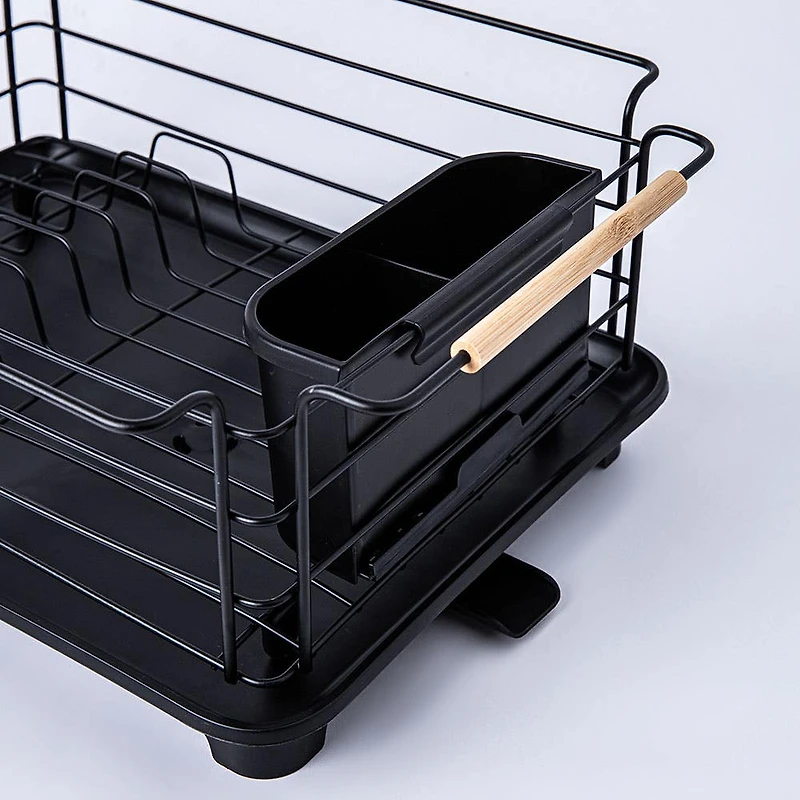 KSP Nova Dish Rack with Bamboo Handles (Black/Natural)