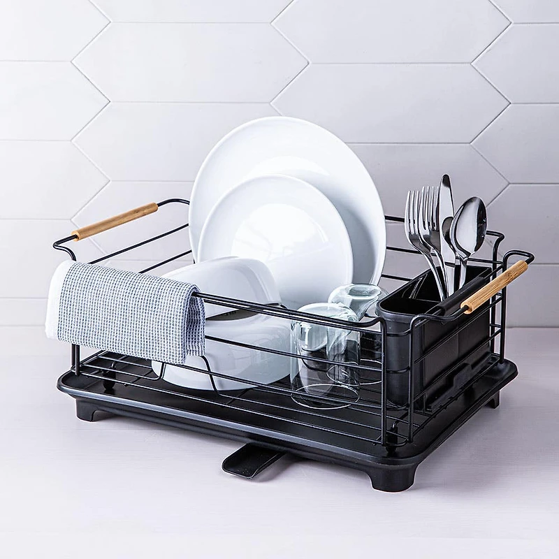 KSP Nova Dish Rack with Bamboo Handles (Black/Natural)