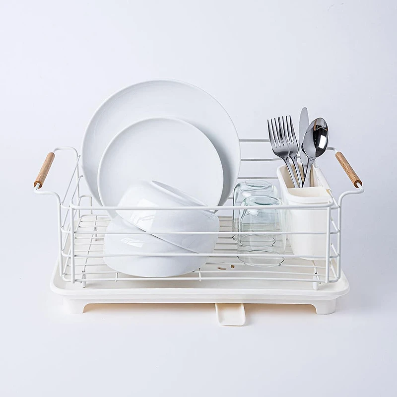 KSP Nova Dish Rack with Bamboo Handles (White/Natural)