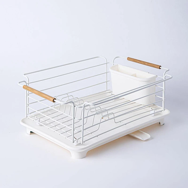 KSP Nova Dish Rack with Bamboo Handles (White/Natural)