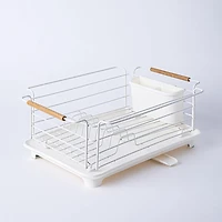 KSP Nova Dish Rack with Bamboo Handles (White/Natural)