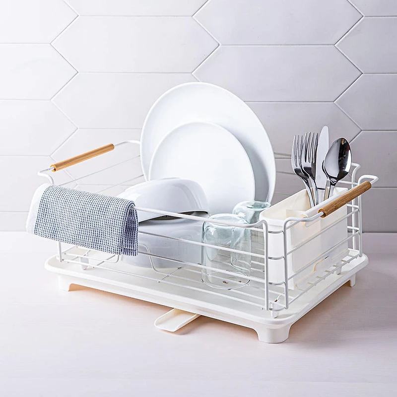 KSP Nova Dish Rack with Bamboo Handles (White/Natural)