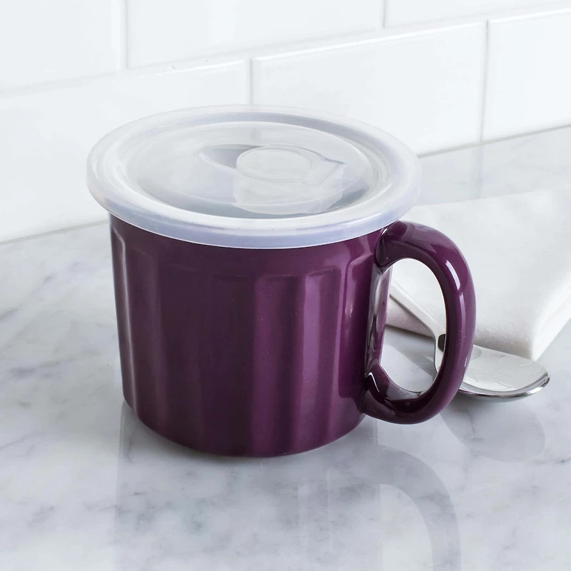 KSP Solid Porcelain Soup Mug with Lid (Purple)
