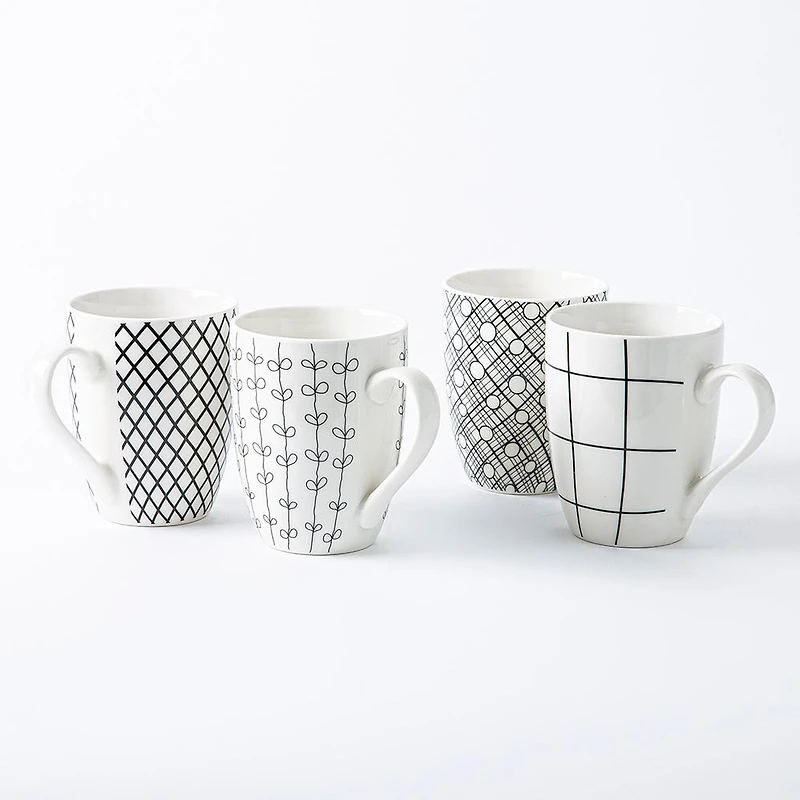 KSP Graphic 'Plaid' Mug - Set of 4 (Black/White)