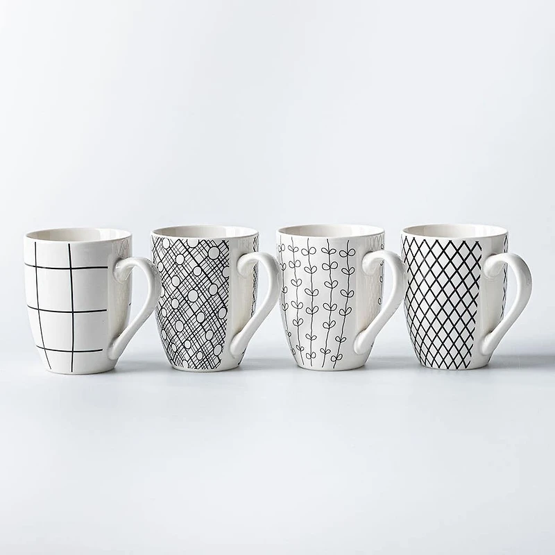 KSP Graphic 'Plaid' Mug - Set of 4 (Black/White)