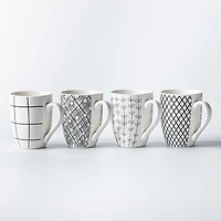 KSP Graphic 'Plaid' Mug - Set of 4 (Black/White)