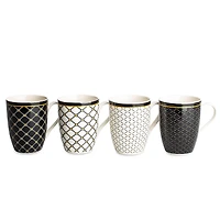 KSP Graphic 'Regal' Mug - Set of 4 (Black/White/Gold)