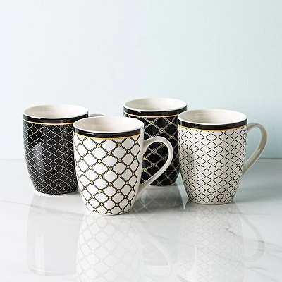 KSP Graphic 'Regal' Mug - Set of 4 (Black/White/Gold)